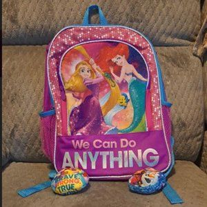 EUC Full Size Disney Princess Bookbag with 2 Beanbag Accessories